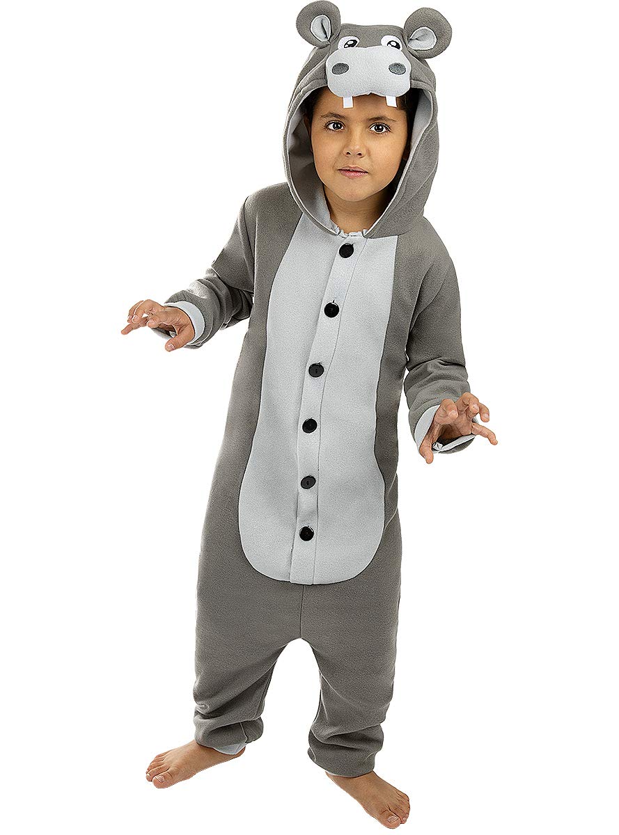 Funidelia | Onesie Hippo Costume for boys and girls Animals - Costumes for kids, accessory fancy dress & props for Halloween, carnival & parties - Size 3-4 years - Grey/Silver