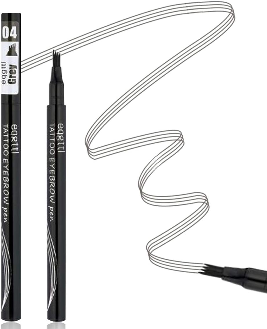Aaiffey Eyebrow Tattoo Pen- Waterproof Microblading Eyebrow Pencil with Micro-Fork Tip Applicator Creates Daily Natural Brows Makeup Effortlessly (Gray)