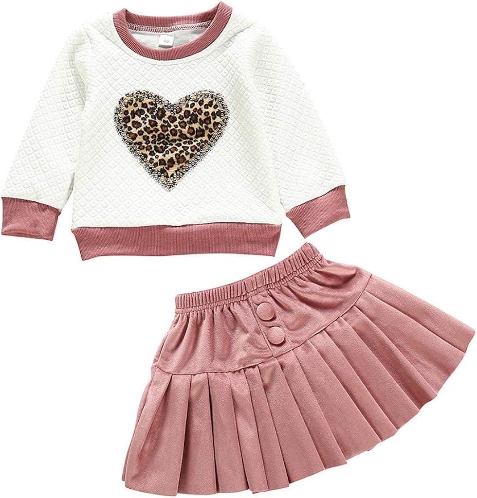 2er Baby M/ädchen Warm Langarm Heart Paillette Pullover Shirt Tops Mini Rock Faltenrock Einfarbige f/ür 0-4 Jahre Outfits Set Baumwolle Kleidung Set Zhen
