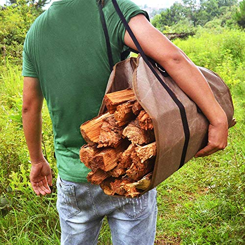 Wrightus Log Carrier Waxed Canvas Firewood Carrier Tote Bag Long Strap Fireplace Wood Stove Accessories Heavy Duty Durable - Thumbnail 4