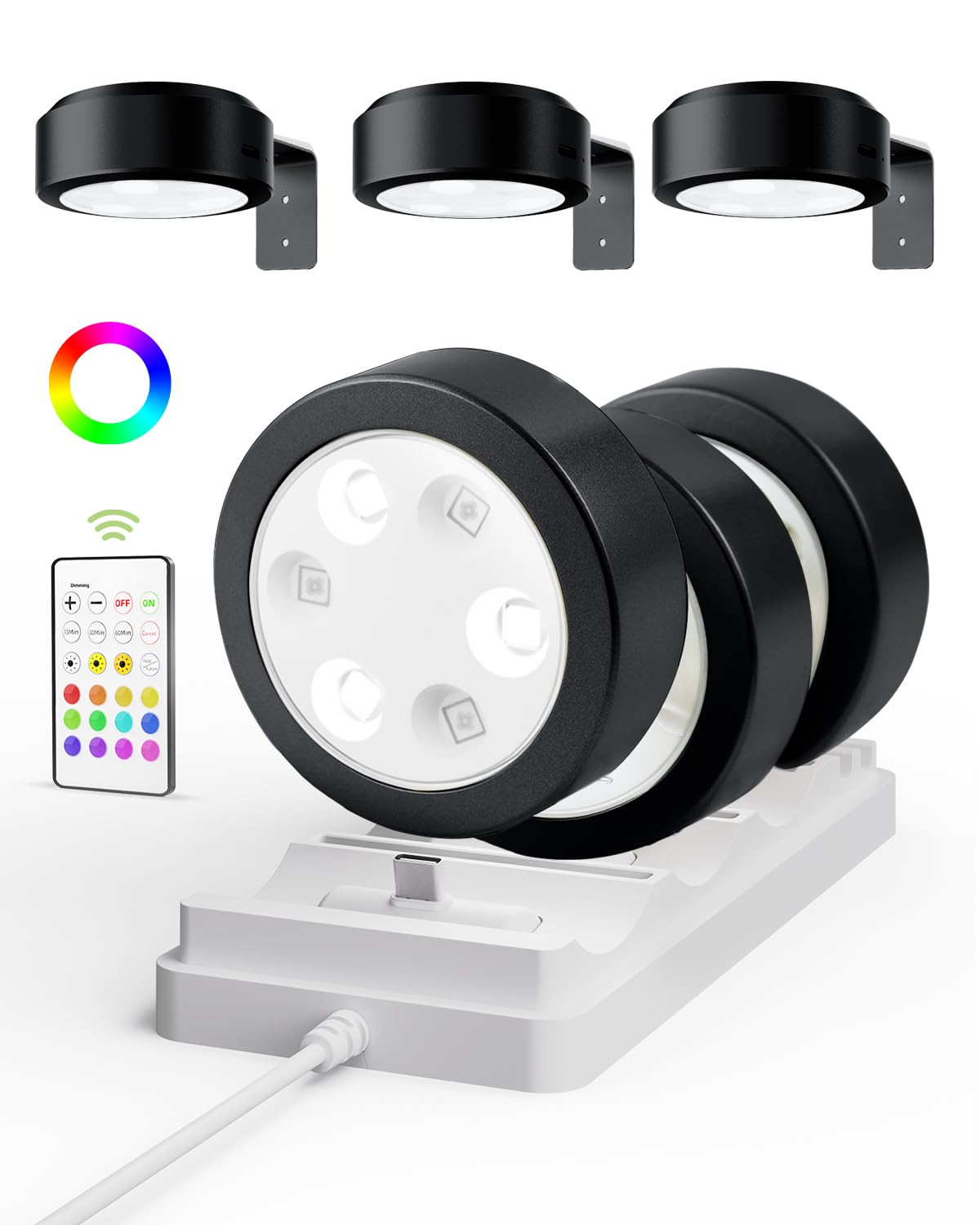 Photo 1 of EZVALO Picture Lights for Wall with Charging Station, Rechargeable Battery Magnetic Poster Lights with 3 Color Temps & 12 RGB, Remote Dimmable Timer, Wall Decor Light for Art Display (6 Pack)