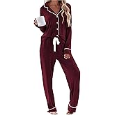 TBMPWISH Womens Long Sleeve Pajamas Set Soft Sleepwear Button Down Shirt and Long Pants Pj Lounge Sets S-XXL with Pockets