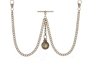 Holy Sins Jewellery Made in The UK Bronze Colour Double Albert Pocket Watch Chain with Hollow Pendant