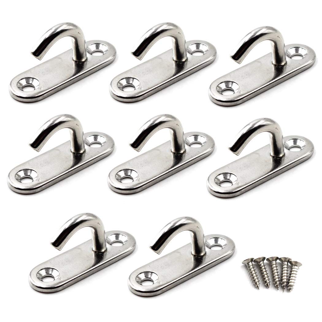 M5 Wall Mount Ceiling Hook Heavy Duty 304 Stainless Steel Pad Eye Plate for Yoga Swing Boat Rigging Marine Deck Hardware (8 Pieces)