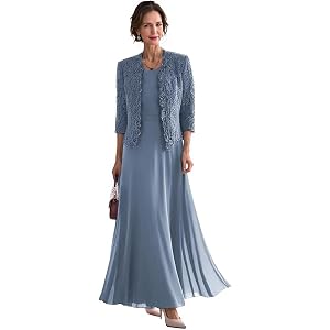 VTsiERY 2 Piece Mother of the Bride Dresses with Bolero | Women's Maxi Formal Set with Lace Jacket, Flowy Chiffon Skirt, 3/4
