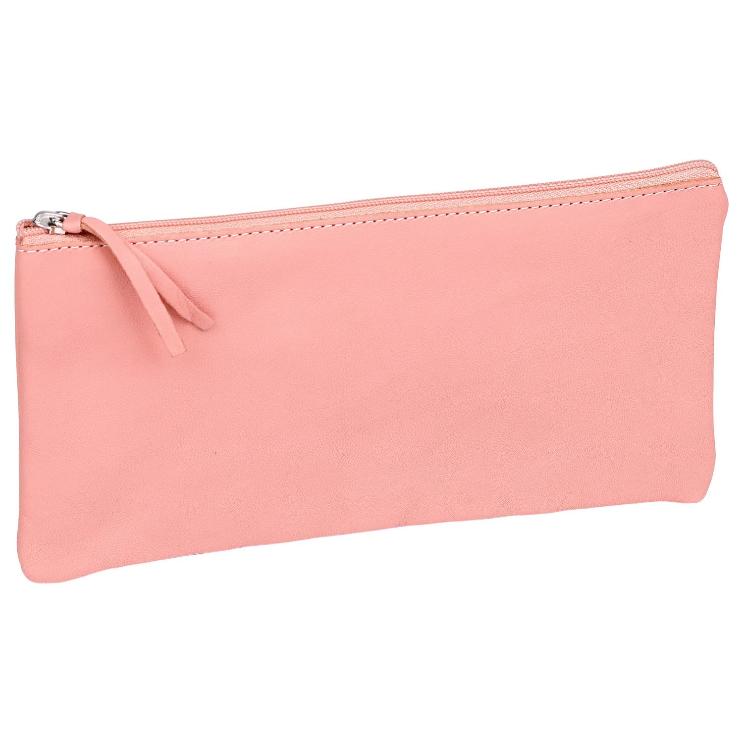 Clairefontaine 410147C - One Genuine Lambskin Leather Flat School Pencil Case Coral - Dimensions: 22x11 cm - School Supplies - Coloured Pencil Case - Pen Case