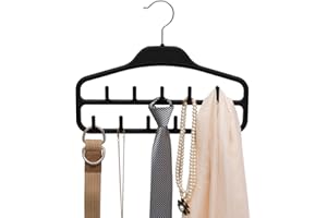 ELONG HOME Belt Hanger, Tie Rack for Closet, Sturdy Belt Organizer with 360 Degree Swivel, 11 Large Sturdy Belt Hooks, Non Slip Rubberized Belt Rack, Black