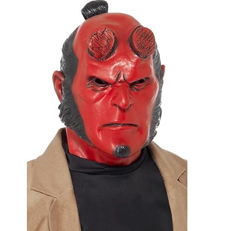 Smiffys Herren Höllenjunge Latex Maske, Ganzer Kopf, One Size, Rot, 39989