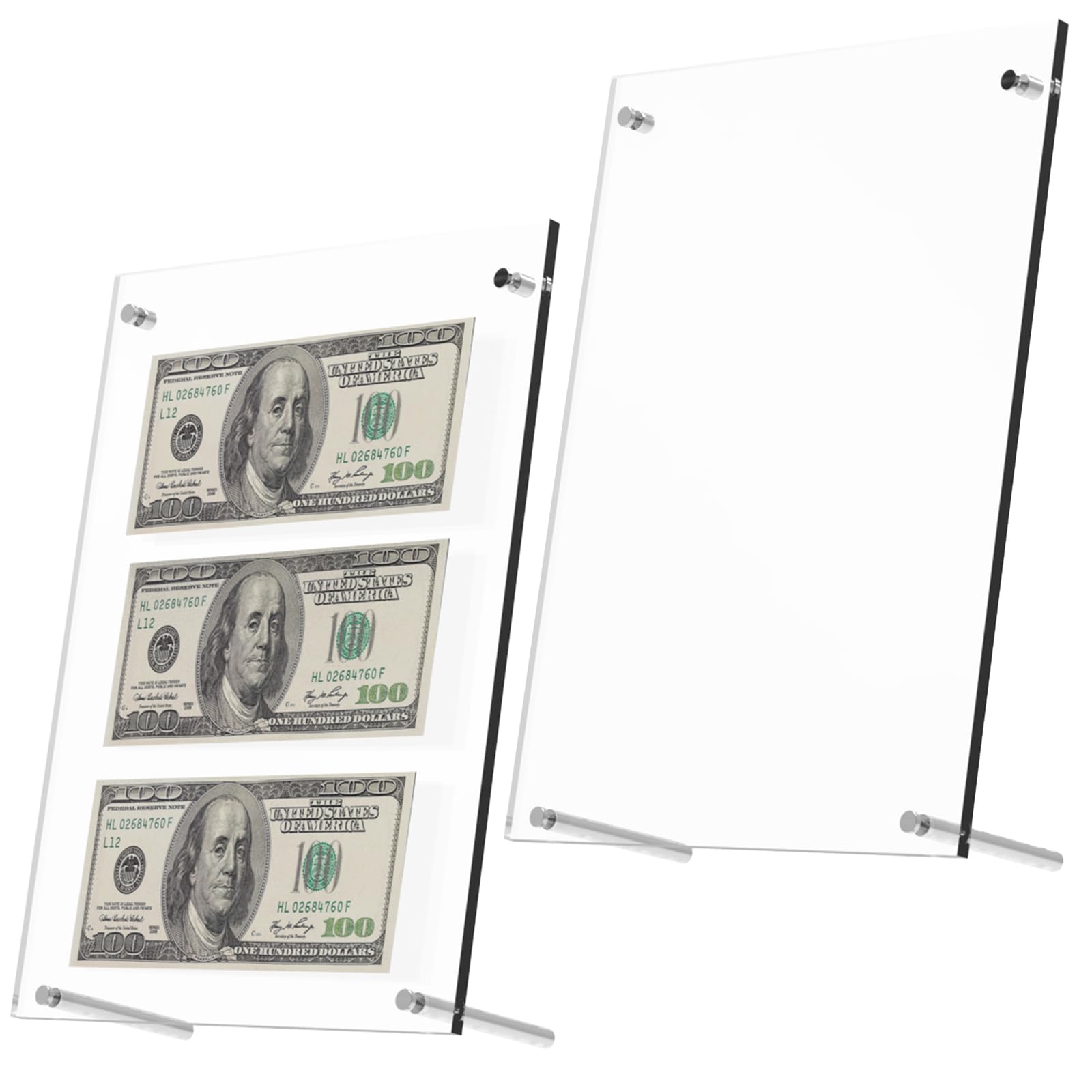 Photo 1 of 2 PCS Dollar Bill Holder Acrylic Display Dollar Case Display Multiple Banknotes Currency Ticket Protector Dollar Bill Holder Frame Paper Money Frame for Bill Collectors Collection 11.7 x 8.3 Inch