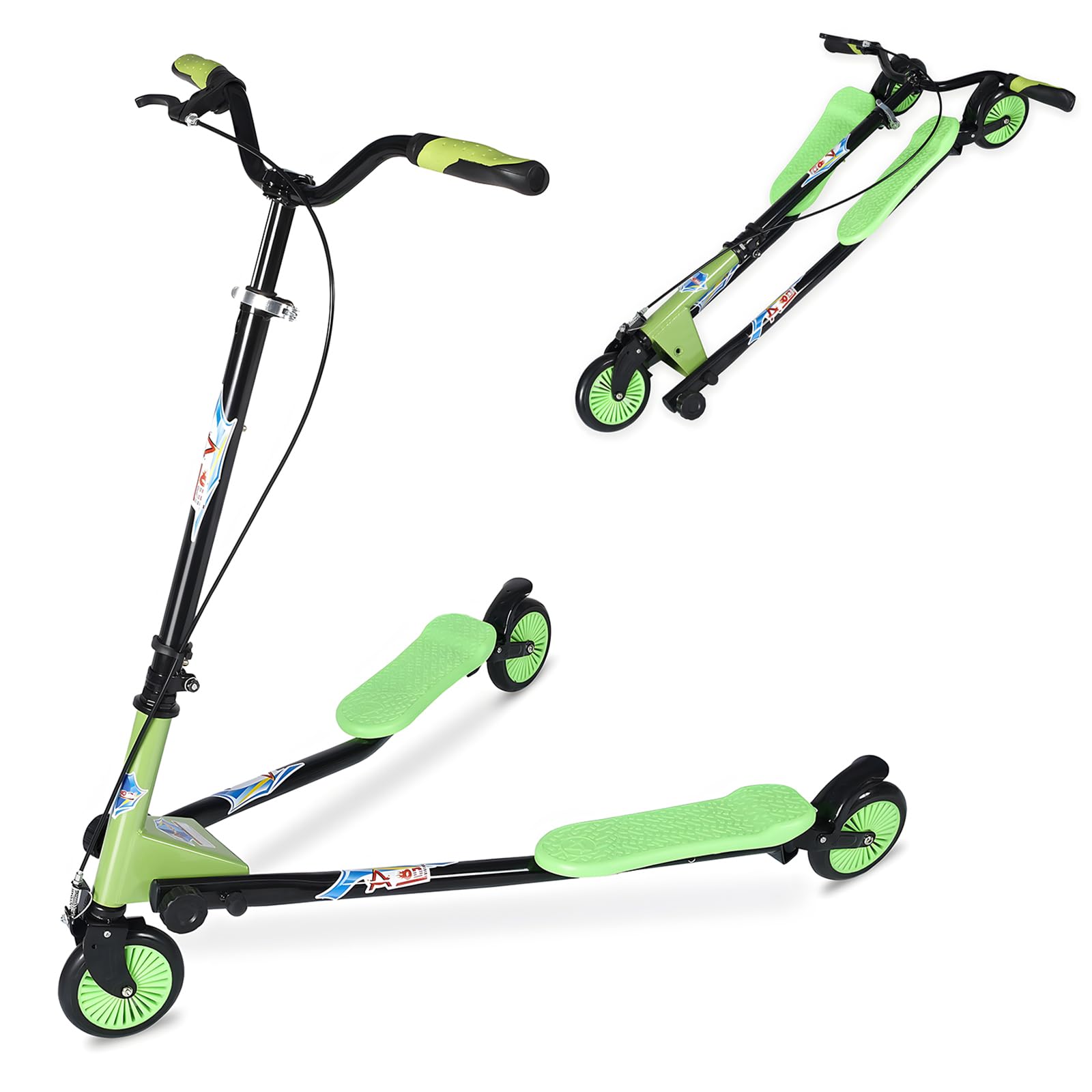 AODI Swing Wiggle Scooter, patinete plegable de 3 ruedas con altura ajustable de 4 niveles/plegable para niños/adolescentes/adultos de 6 años o más