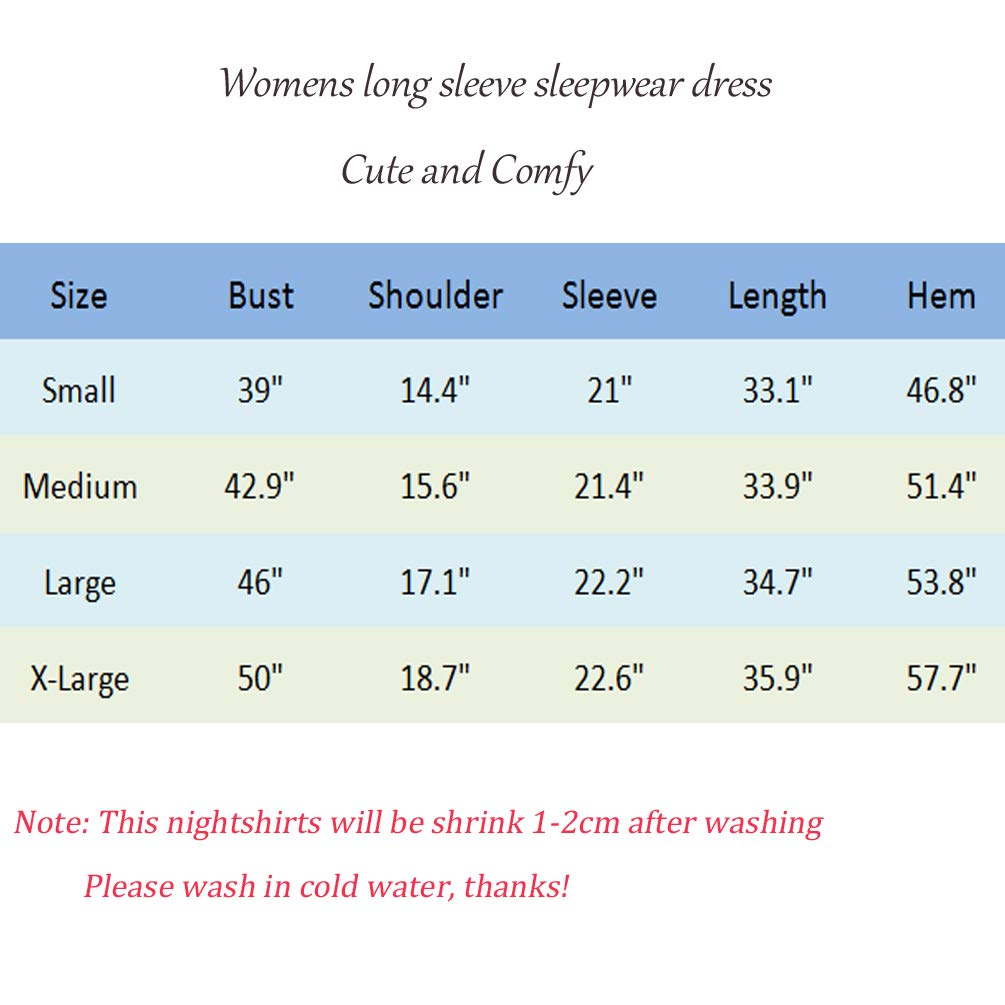 ENJOYNIGHT Women\'s Cotton Sleepwear Long Sleeves Nightgown Print Tee Sleep Dress (Large, Moon)