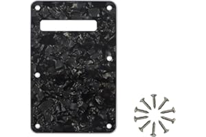 Phrilam 6 Holes Guitar Back Plate Cavity Cover Pickguard for Fender Standard Stratocaster Strat ST Modern Style Electric Guitar,Black Pearl 4ply