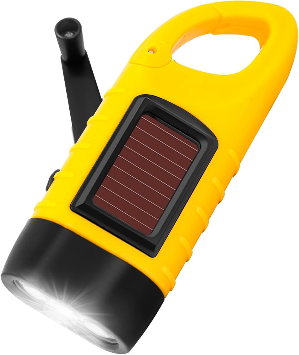 BINGKELE Wind Up Torch LED Hand Crank Solar Powered Emergency Flashlight