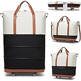 seyfocnia Travel Duffle Bag with Wheels Expandable, Foldable Duffle Bags for Travel Duffel Bag with Wheels and Handle Rolling Duffel Bag Collapsible Carry-On Luggage Weekend Overnight Bags-Black