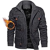 TACVASEN Men's Winter Jacket Cotton Military Jackets Fleece Lined Thick Work Warm Cargo Coats with Hooded