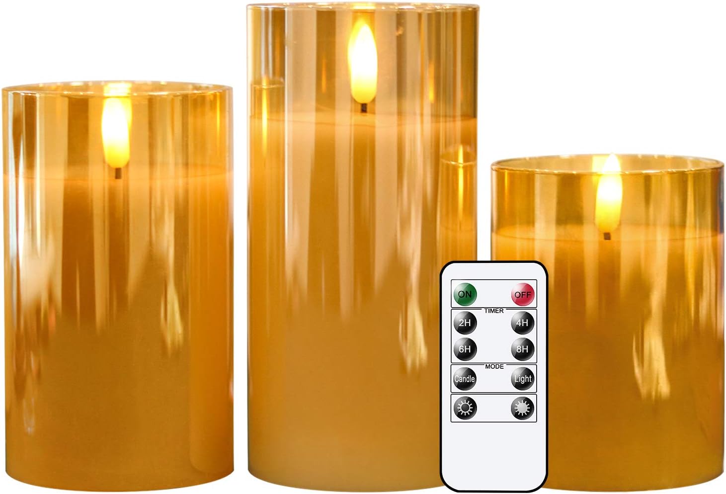 Eldnacele Gold Glass Flameless Candles Flickering with Remote, 3D Wick