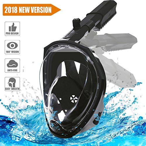 Snorkel Mask Full Face 180° Seaview Panoramic View GoPro Compatible Anti-fog Anti-leak Snorkel Set with Free Breathing Detachable Gopro Mount for Kids and Adults [2018 Newest Version] (Black, L/XL)