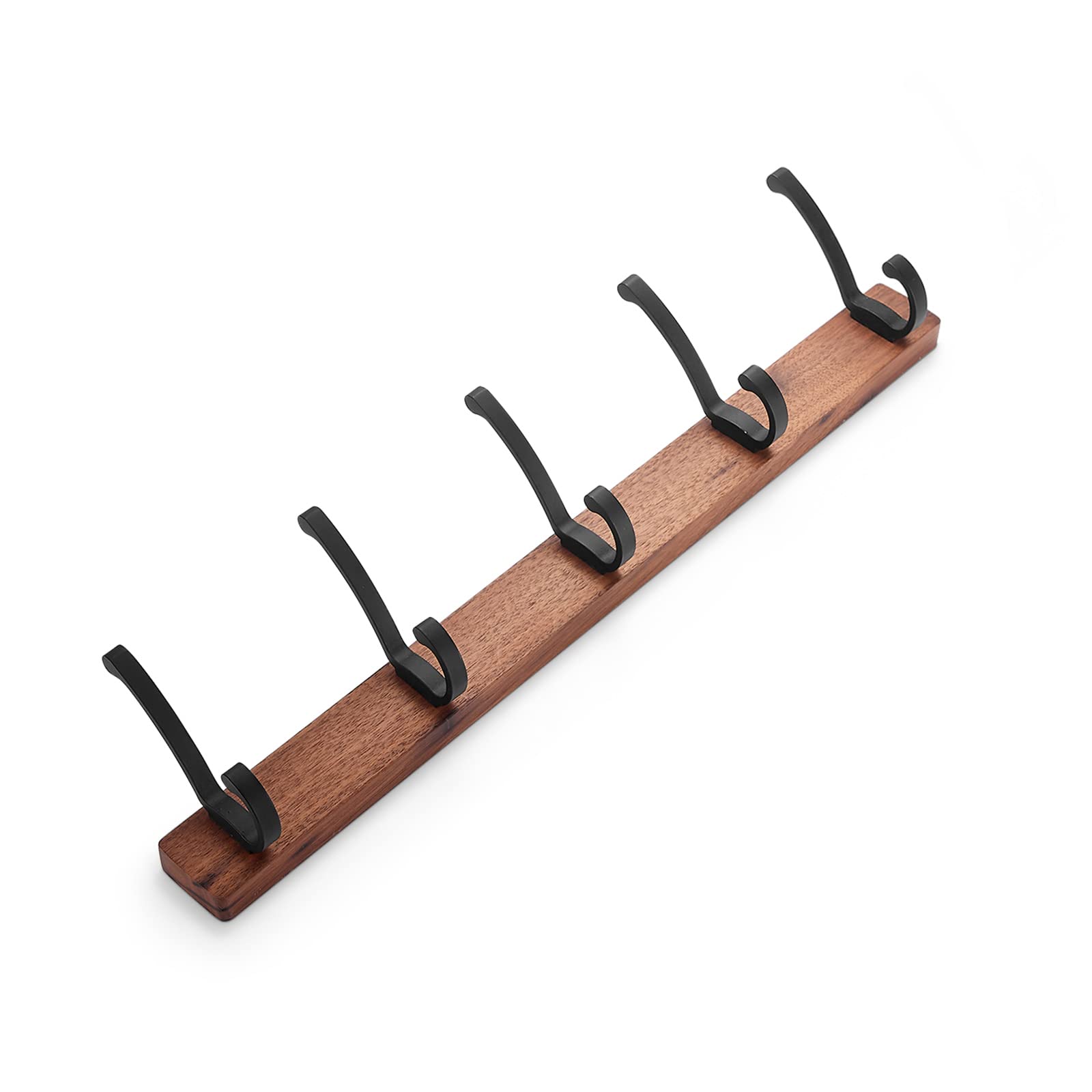SARIHOSY 5-Hook Wall-Mounted Coat Hooks with Gold Zinc Alloy Base, Walnut Wooden, for Bathroom, Kitchen, Home Storage, Cloakroom