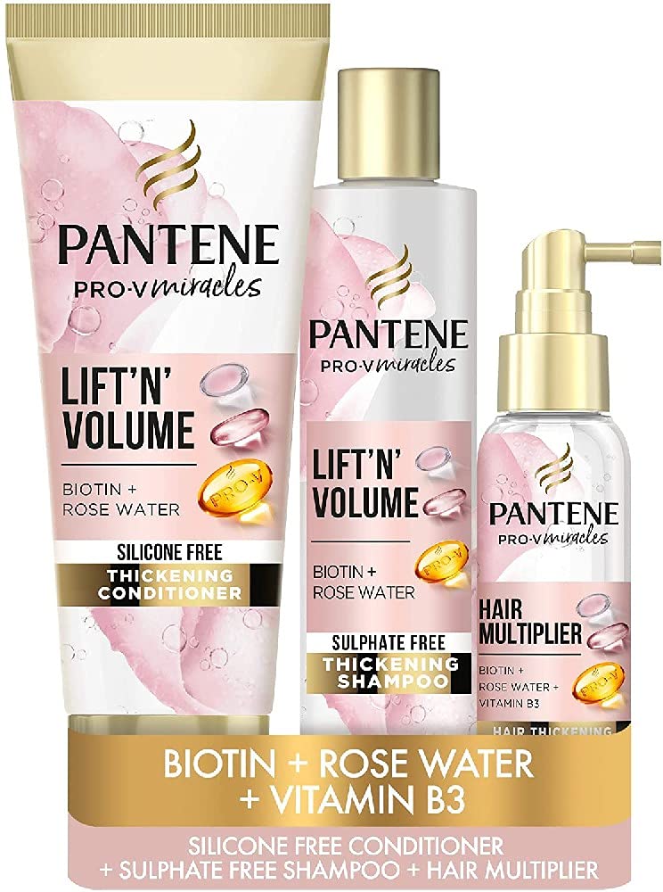 Pantene Volume Sulfate Free Shampoo and Conditioner Set + Leave-In Treatment, Sulfate Free Shampoo, Conditioner & Thickening Treatment, Gifts for Women 225ml/275ml/100ml