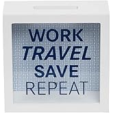 Foreside Home & Garden Work Travel Save Repeat Wooden Piggy Bank, White