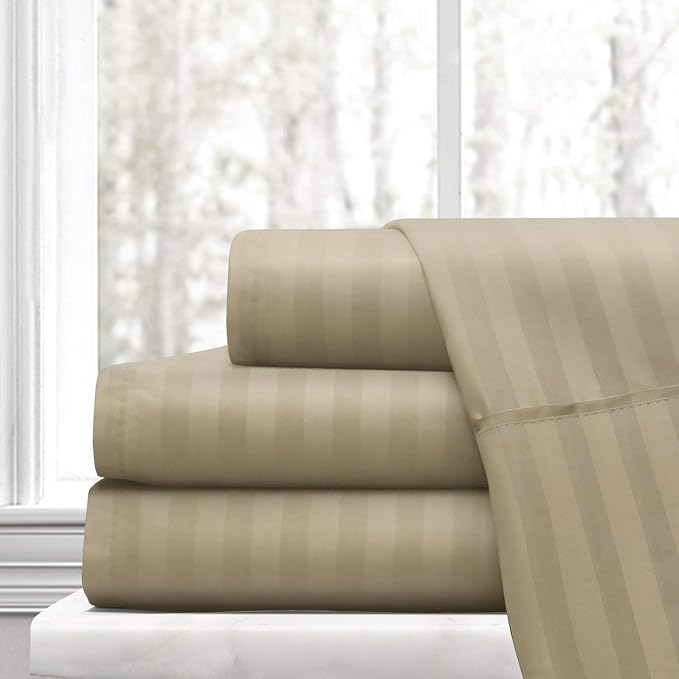 Top Split King SheetsTaupe Stripe800 Thread Count 100
