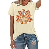 Thanksgiving Turkey Print T Shirt Women Vintage Turkey Tshirt Grateful Thankful Blessed Tees Fall Graphic Tops