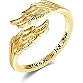CUPENDA Angel's Wing Rings 925 Sterling Silver Feather Adjustable Band Ring Guardian Angel Jewelry for Women