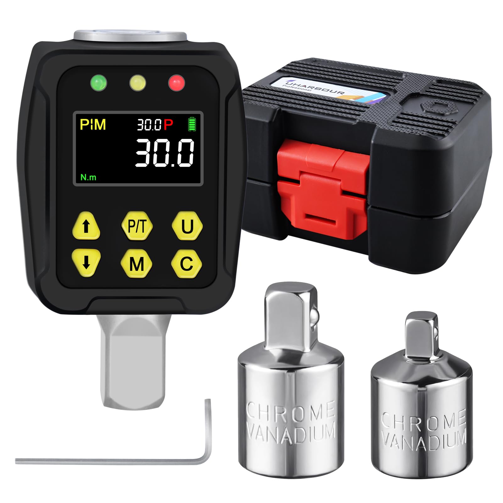 Uharbour Digital Torque Adapter 1/2 Inch 1.5-30 Nm, Torque Wrench Digital with LCD Display, PEAK/TRACK Mode, Buzzer and LED Display, ±2% Error Accuracy, for Bicycle, Motorcycle