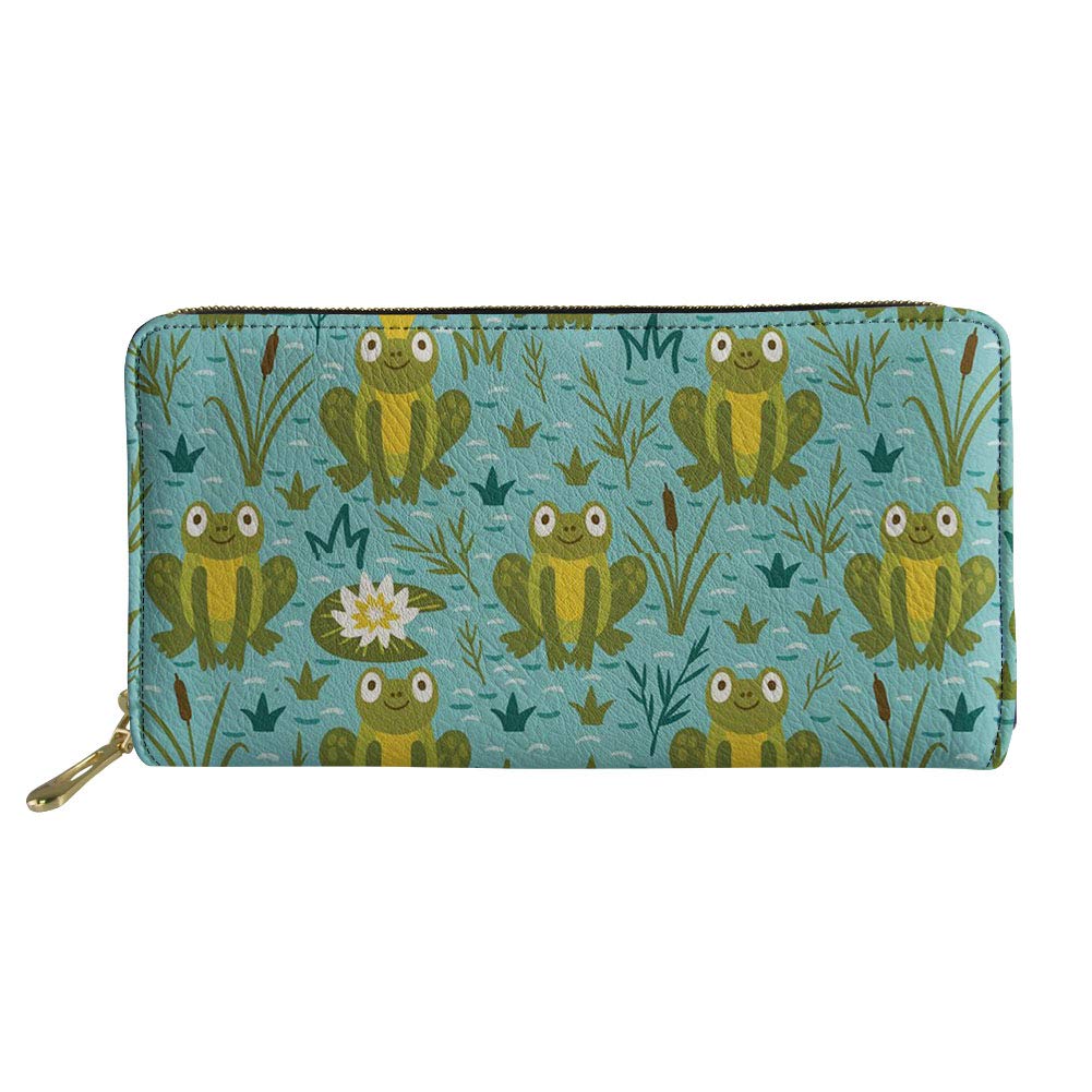 HUGS IDEA Kawaii Frog Prince Pattern Leather Long Wallet Clutch Bag with Cash Money Coin