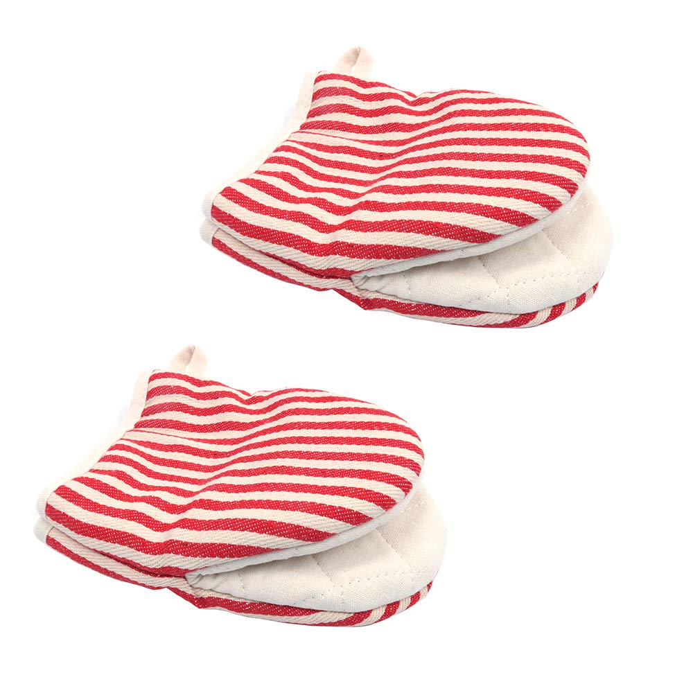 Shiwaki 1 Pair Mini Oven Mitts Microwave Mitts Pot Holder Extreme Heat Resistant Cotton Linen Gloves Surfaces Non-Slip Oven Duckbill Glovess - Red