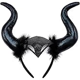 LUNROUG Halloween Devil Horns Headband Black Gothic Cosplay Dark Ox Horns Hair Hoop Demon Horn Witch Headpiece for Halloween Carnival Masquerade Party Women Dress Up Hair Accessories for Women Adults