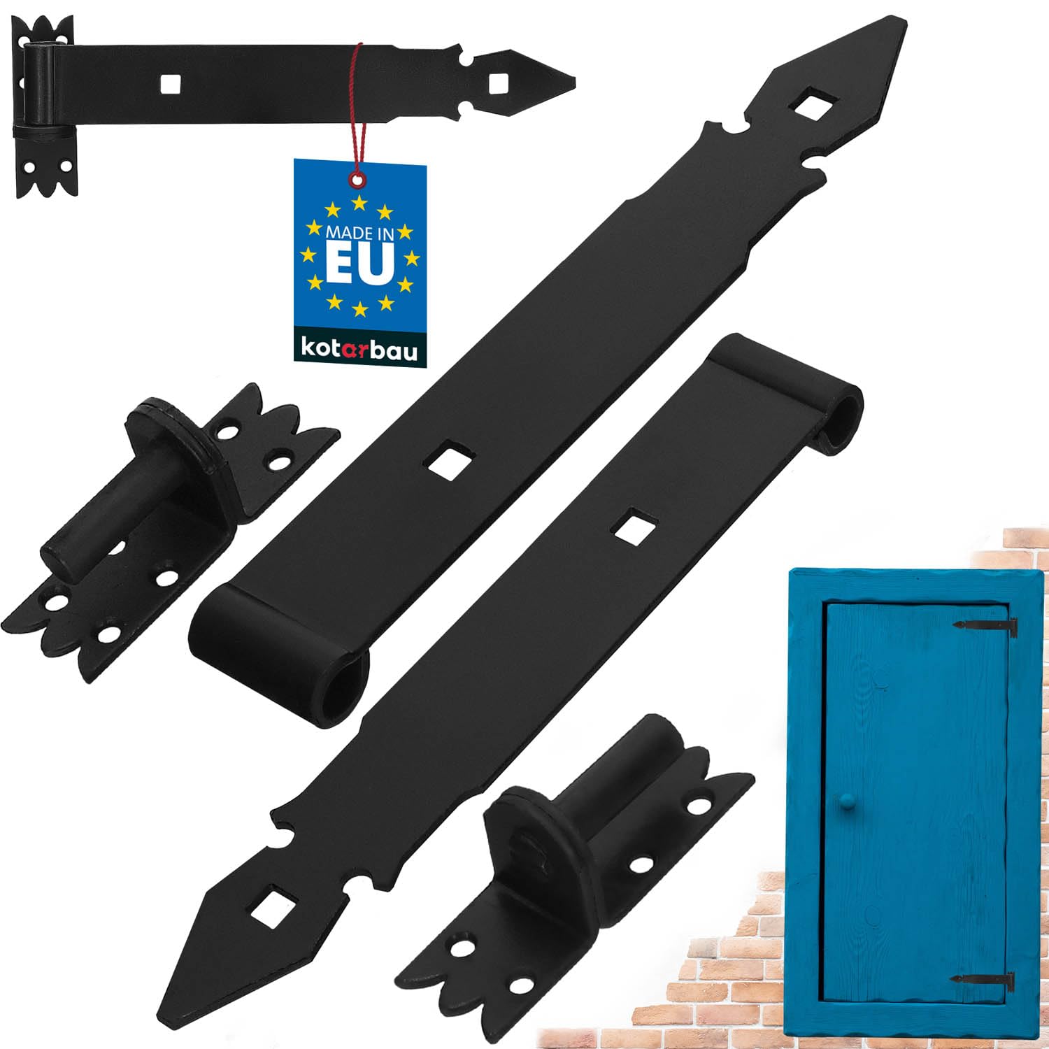 KOTARBAU® Shutter Hinge 300 mm Pack of 2 with Clamps Door Hinge Door Hinge Hinge Construction Fitting Door Fitting Rustproof Gate Accessories Powder Coated