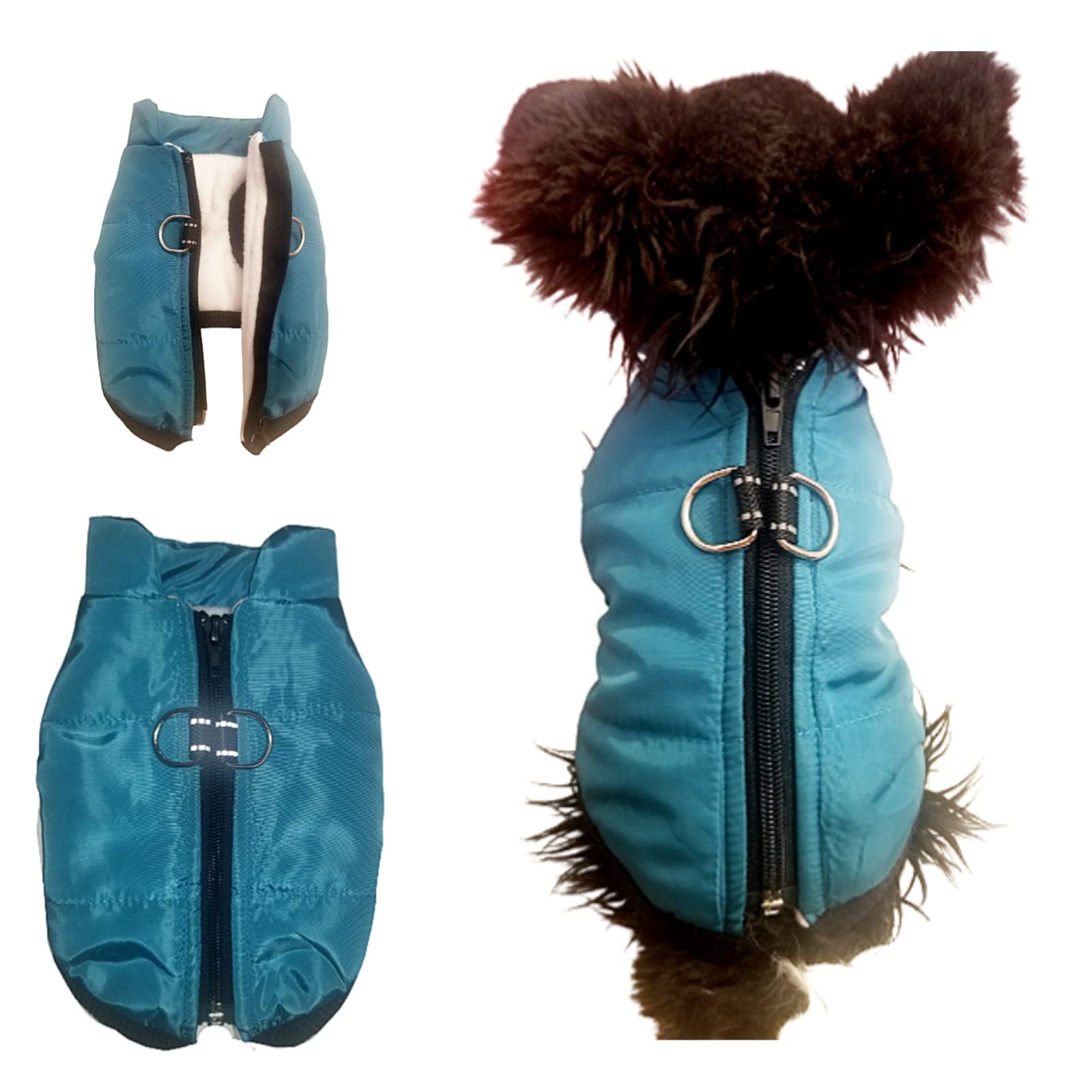 Waterproof Dog Coat (VERY SMALL FIT) Padded Fleece Zip Up Coat Chihuahua Puppy Toy Clothes Teacup Miniature Breeds( Teal, SUPER Tiny XXS: Length 20cm x Chest 30cm) — image 1