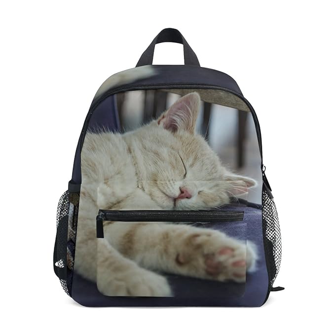 Kids Backpack, Cute Cat Sleeping Printed Personalised Lightweight