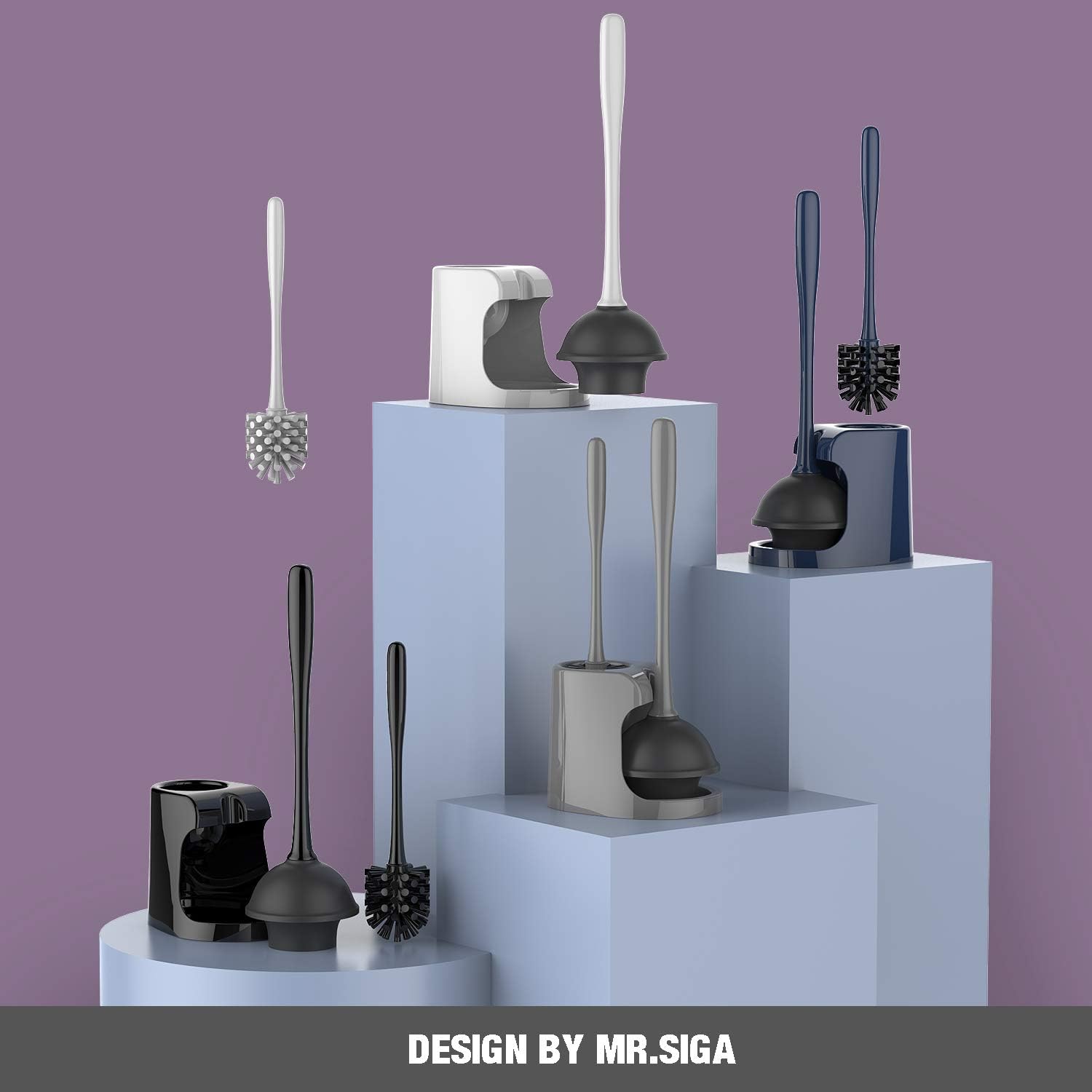 MR.SIGA Toilet Plunger and Bowl Brush Combo for Bathroom Cleaning, White, 2 Sets: Kitchen & Dining