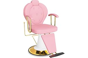 Baasha Reclining Salon Chair for Hair Stylist, All-Purpose Hair Chair with Heavy-Duty Hydraulic Pump, 360°Swivel Pink Styling Chair with Removable Headrest, Weight Capacity Up to 440 lbs - Pink