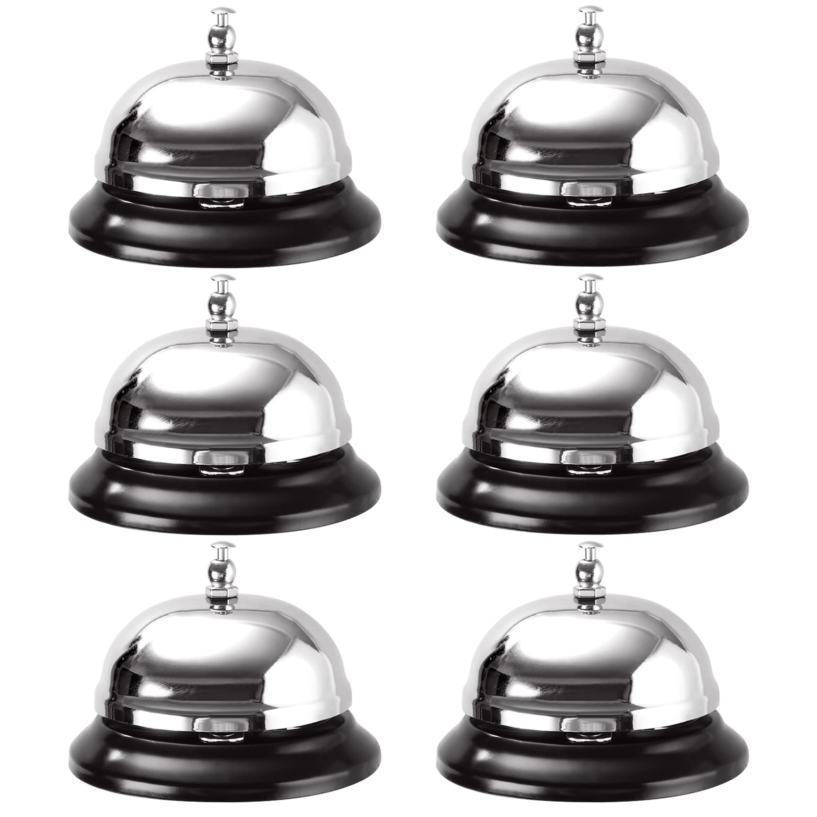 JMIATRY 6 Pack Reception Call Bell, 3.38 inch/8.5cm Diameter Chrome Kitchen Bells, Desk Service Bell Use for Hotels, Schools, Restaurants, Reception Areas, Hospitals, Kitchen and Bars
