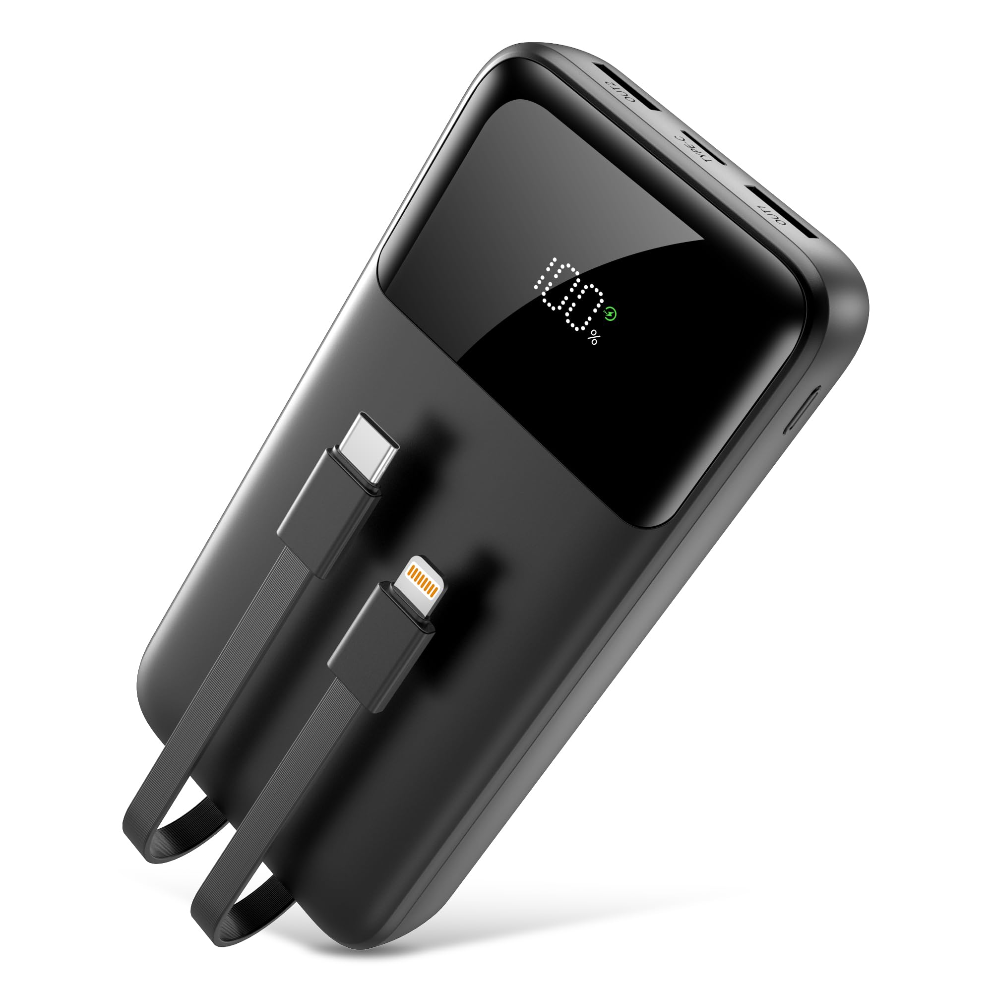 Portable Charger, 40000mAh Power Bank 22.5W Fast Charging, Built-in 2 Output Cable, Type-C Mobile Charger 5 Devices Simultaneously LCD Display for iPhone and Android Phones and Most Electronic Devices Image