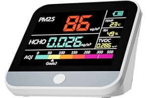 MXY 8-in-1 Air Quality Monitor, Indoor PM2.5, PM10, TVOC, Formaldehyde, Humidity, Temperature Multifunctional air Pollution Monitor, Portable Indoor Air Quality Meter for Home Office, Battery Powered