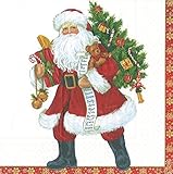 Entertaining with Caspari Lynn Haney Santa Cocktail Napkins, Red, Pack of 20