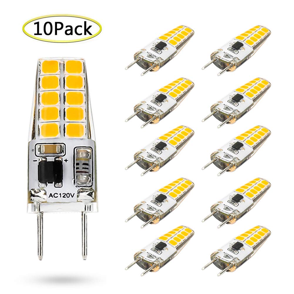 G8 LED Bulb Mini 3W Equivalent to G8 Halogen Bulb 20W-25W Dimmable G8 Light Bulb Warm White 3000K, T4 JCD Type Bi-Pin G8 Base, AC 110V/120V/130V (10 Pack)