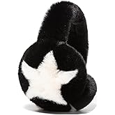 Bagkeak Fuzzy Earmuffs for Women Foldable Trendy Star Pattern Ear Covers Plush Headband Outdoor Windproof Cute Ear Warmers