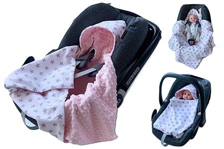 BABEES© Einschlagdecke für Babyschale Autositz, Universal z.B. Maxi-Cosi Römer Cybex, Frühling Sommer Minky Baby Decke mit Kl