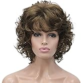 Aimole Women Short Curly Wigs Heat Resistant Natural Capless Hair Synthetic Wig 10"(12 Light Reddish Golden Brown)