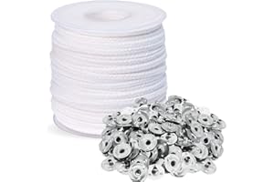 YARRD 101PCS Candle DIY Tools Set — 200FT Candle Wick Roll and 100PCS Metal Tabs for Candle Making Supplies Candle Wick Spool White Woven Candle Wicks for DIY Candle Craft Making Candle
