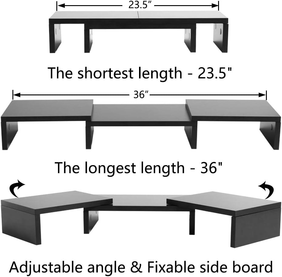 Superjare Dual Monitor Stand Riser, Adjustable Length and Angle Multi Screen Stand, Desktop Stand Storage Organizer for Laptop Computer/TV/PC/Printer- Black : Office Products