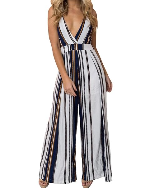 Womens Summer V Neck Floral Split Side Wide Leg Holiday Rompers Jumpsuits High Slit Long Overalls Boho Beach Dresses