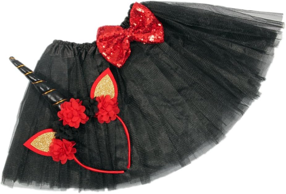 Nishine Tutu Skirt Dress + Unicorn Horn Headband Set Kids Birthday Photo Props Outfit