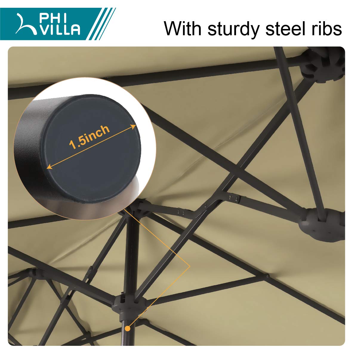 Beige Phi Villa 13ft Outdoor Market Umbrella Double Sided Twin Large Patio Umbrella With Crank Patio Lawn Garden Umbrellas