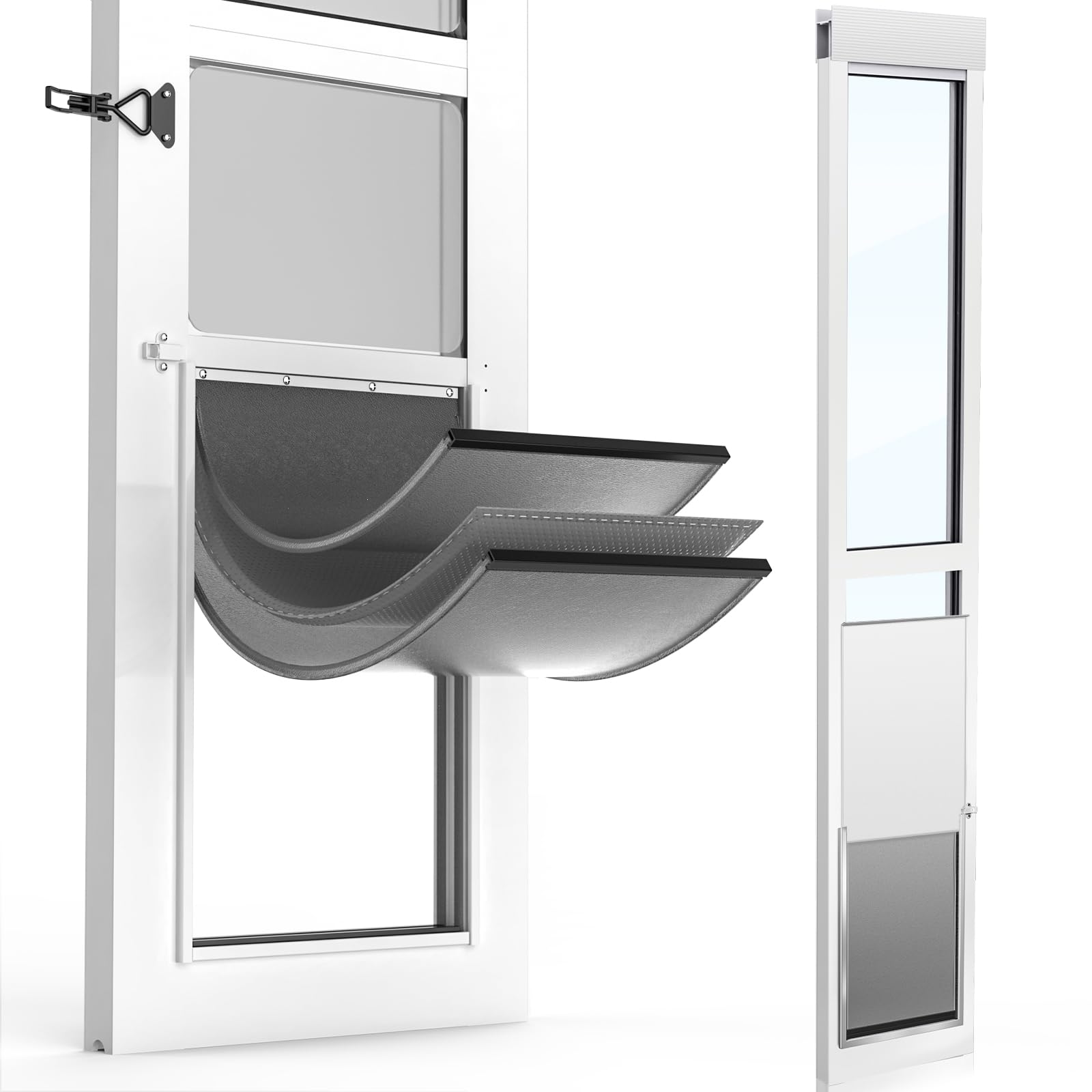 View 1 of [Petoasis] Dog Door for Sliding Glass Door,Upgrade Magnetic 3 Flap Extreme Weather Doggy Door,Fit 76-3/8" ~ 80-5/8" Sliding Door Dog Door Insert,Pet Door for Sliding Glass Door Insert(M)